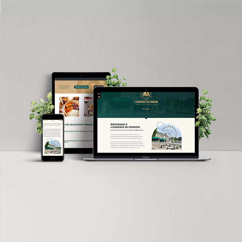 Site de l'Auberge du Donjon présenté sur pc, mobile et tablette